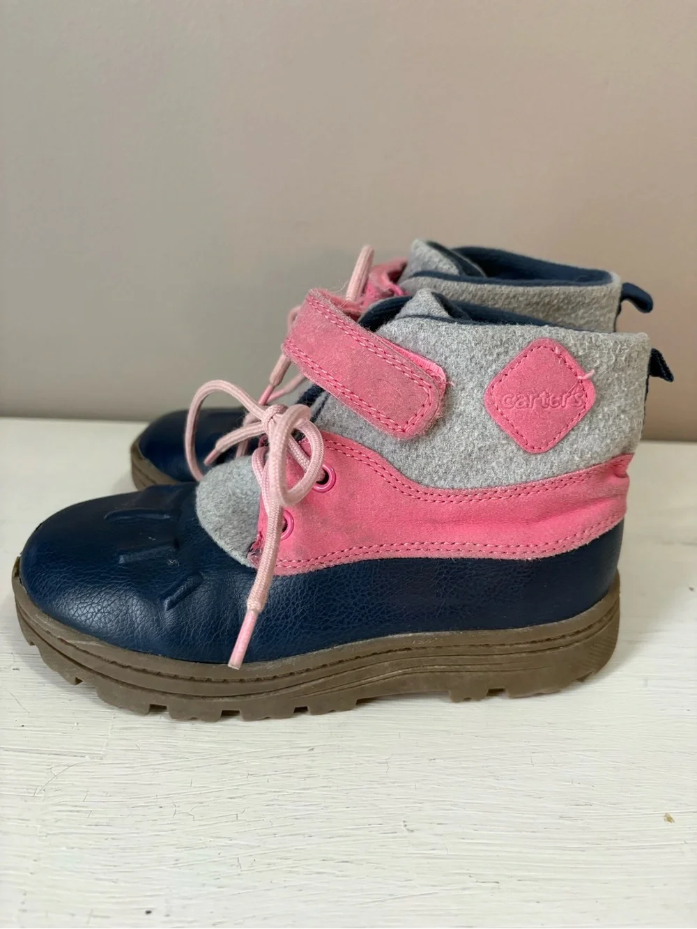 Carter's Navy, Pink and Gray Kids Lace-Up Ankle Boots